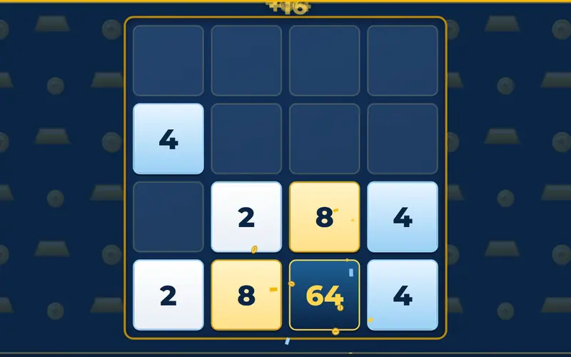 2048 gameplay: numbered tiles sliding on the 4 by 4 board