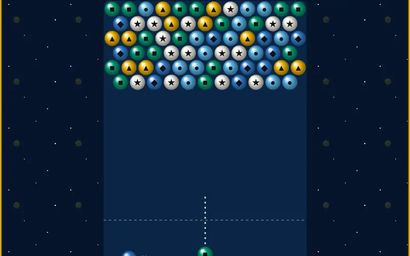 Bubble Shooter gameplay: rows of colored bubbles above the aiming launcher