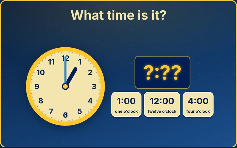 Tick Tock Clock showing a friendly clock face and three time choices