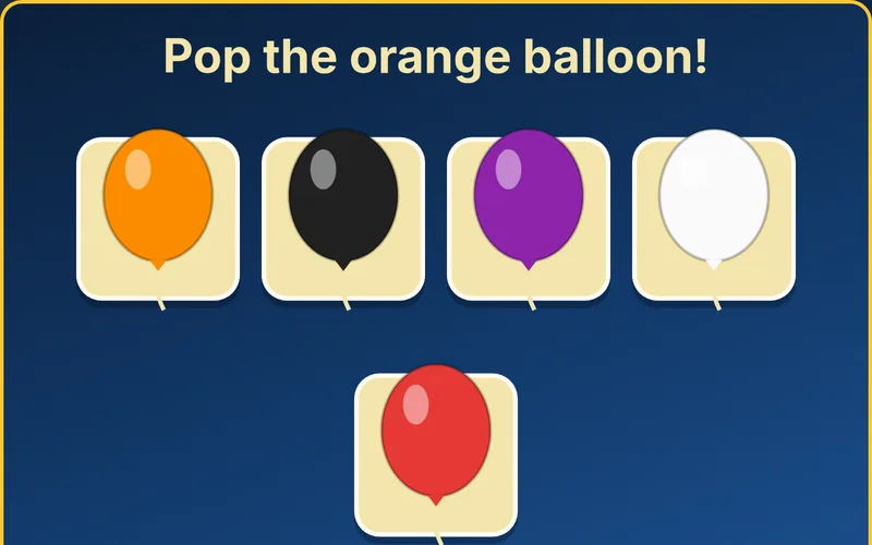 Color Balloons game with orange, black, purple, white and red balloons to pop