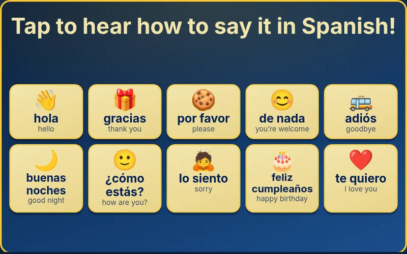 Hello Friends game with greeting cards in Spanish and English