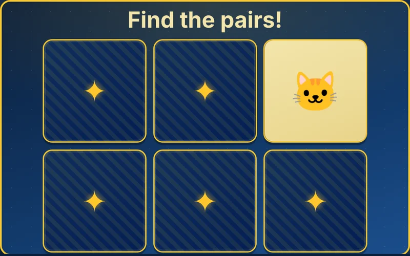 Peekaboo Pairs memory game with a fox and lion card flipped over