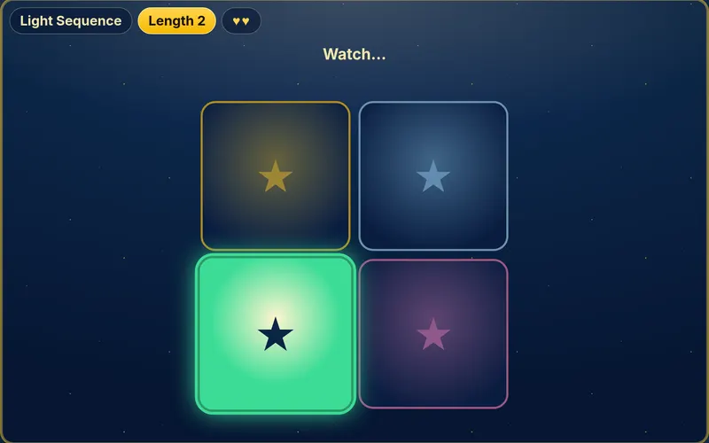 Starlight Recall gameplay: glowing star tiles lighting up in a sequence